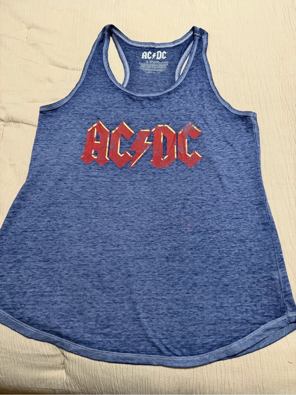 AC/DC Blue Women's Racerback Tank with Red Logo